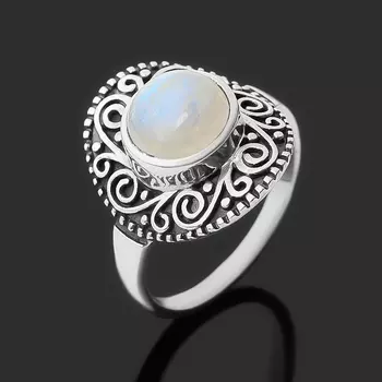 Кольцо лунный камень (адуляр) (серебро 925 пр. оксидир.) размер 17