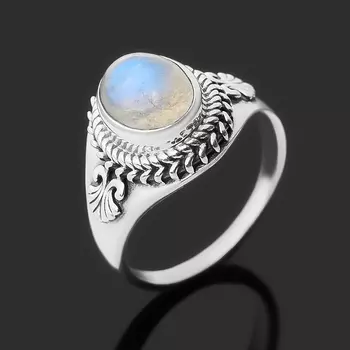 Кольцо лунный камень (адуляр) (серебро 925 пр. оксидир.) размер 17
