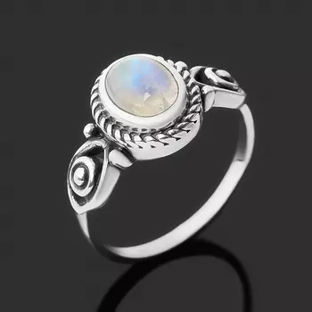 Кольцо лунный камень (адуляр) (серебро 925 пр. оксидир.) размер 17