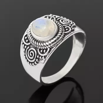 Кольцо лунный камень (адуляр) (серебро 925 пр. оксидир.) размер 18