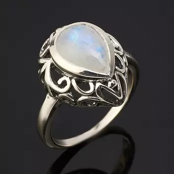 Кольцо лунный камень (адуляр) (серебро 925 пр. оксидир.) размер 18,5