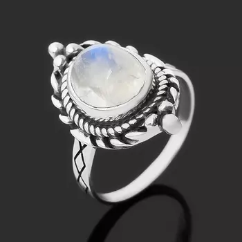 Кольцо лунный камень (адуляр) (серебро 925 пр. оксидир.) размер 18,5