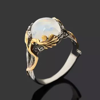 Кольцо лунный камень (адуляр) (серебро 925 пр. позолота, родир. сер.) размер 18