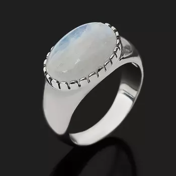 Кольцо лунный камень (адуляр) (серебро 925 пр. родир. бел.) размер 18
