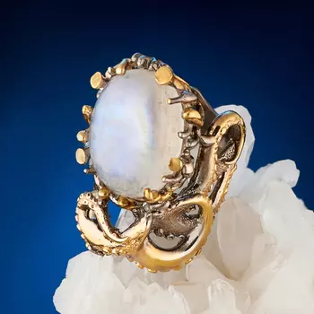 Кольцо лунный камень (серебро 925 пр., позолота) размер 18,5