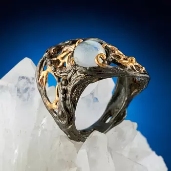 Кольцо лунный камень (серебро 925 пр., позолота) размер 17