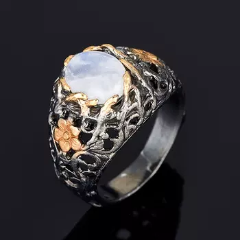 Кольцо лунный камень (серебро 925 пр., позолота) размер 16,5