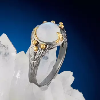 Кольцо лунный камень (серебро 925 пр. позолота, родир. сер.) размер 18,5