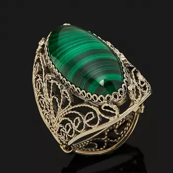 Кольцо малахит (нейзильбер) размер 18