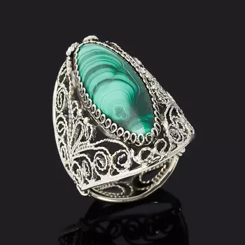 Кольцо малахит (нейзильбер) размер 19