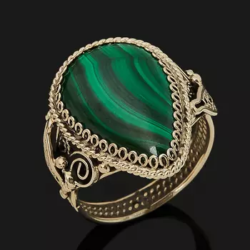 Кольцо малахит (нейзильбер) размер 19