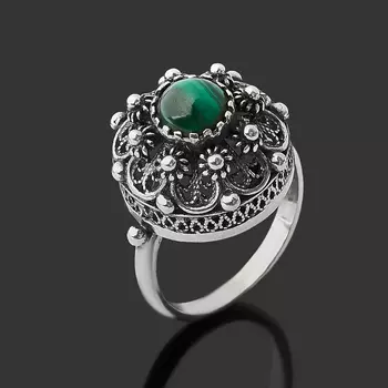 Кольцо малахит (серебро 925 пр. оксидир.) размер 17,5