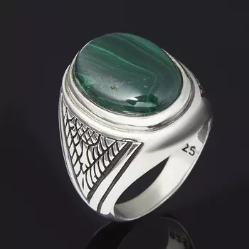 Кольцо малахит (серебро 925 пр. оксидир.) размер 19