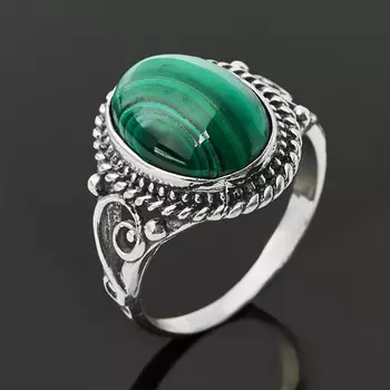 Кольцо малахит (серебро 925 пр. оксидир.) размер 18,5