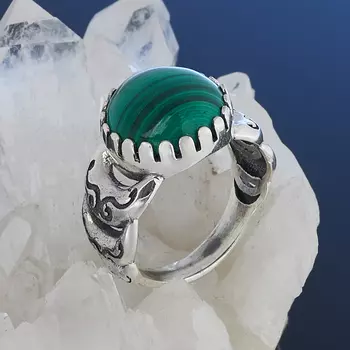 Кольцо малахит (серебро 925 пр. оксидир.) размер 16,5