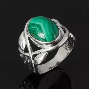 Кольцо малахит (серебро 925 пр. оксидир.) размер 17,5