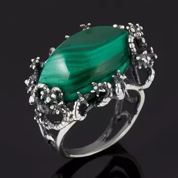 Кольцо малахит (серебро 925 пр. оксидир.) размер 19