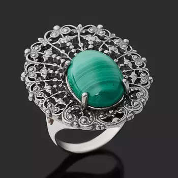 Кольцо малахит (серебро 925 пр. оксидир.) размер 19