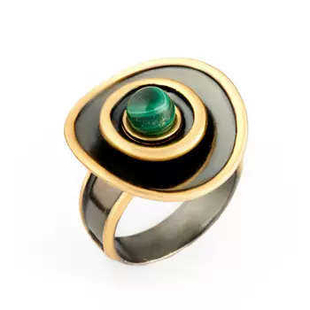 Кольцо малахит (серебро 925 пр., позолота) размер 17,5