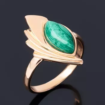 Кольцо малахит (серебро 925 пр. позолота) размер 17