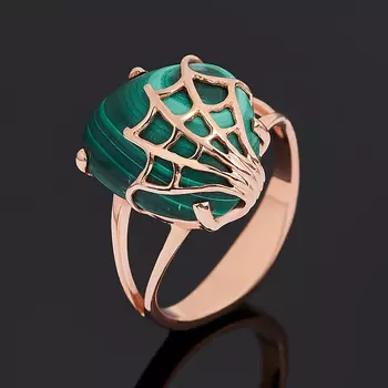 Кольцо малахит (серебро 925 пр. позолота) размер 17