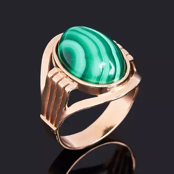 Кольцо малахит (серебро 925 пр. позолота) размер 18