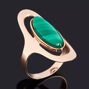 Кольцо малахит (серебро 925 пр. позолота) размер 17,5