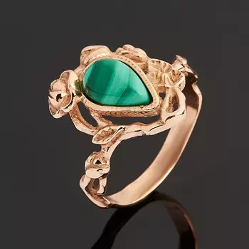 Кольцо малахит (серебро 925 пр. позолота) размер 16,5