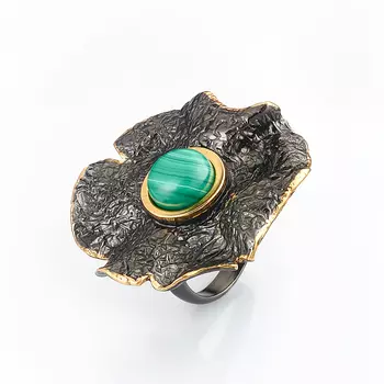 Кольцо малахит (серебро 925 пр., позолота) размер 17,5