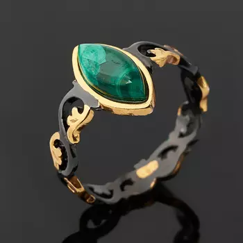 Кольцо малахит (серебро 925 пр., позолота) размер 17,5