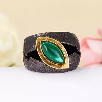Кольцо малахит (серебро 925 пр., позолота) размер 18,5
