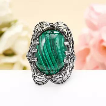 Кольцо малахит (серебро 925 пр.) размер 18