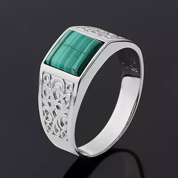 Кольцо малахит (серебро 925 пр. родир. бел.) размер 21