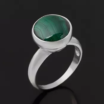 Кольцо малахит (серебро 925 пр. родир. бел.) размер 17,5