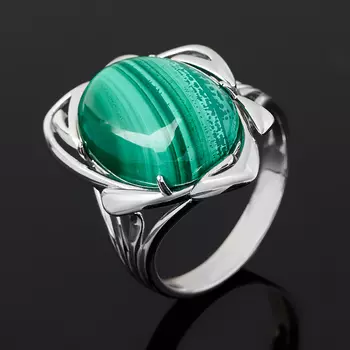 Кольцо малахит (серебро 925 пр. родир. бел.) размер 17,5