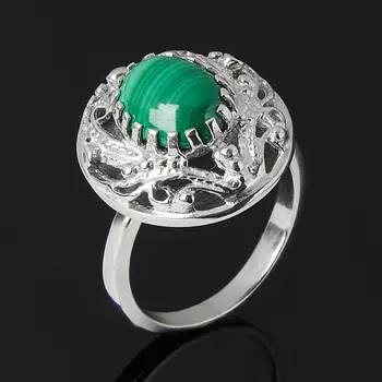 Кольцо малахит (серебро 925 пр. родир. бел.) размер 17