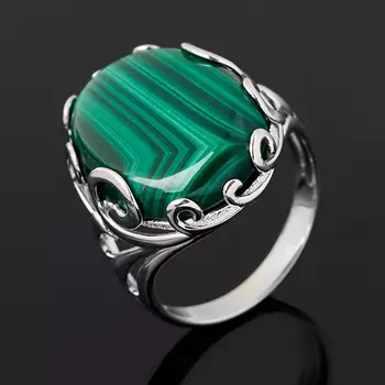 Кольцо малахит (серебро 925 пр. родир. бел.) размер 18