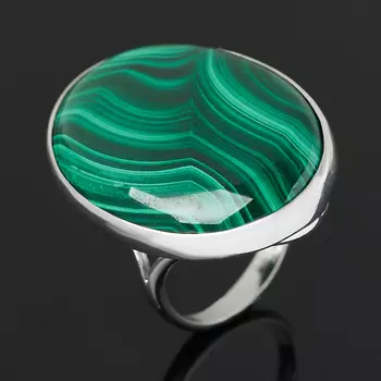 Кольцо малахит (серебро 925 пр. родир. бел.) размер 18