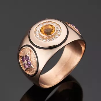 Кольцо микс аметист, цитрин (серебро 925 пр. позолота) огранка размер 19,5