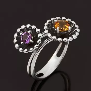 Кольцо микс аметист, цитрин (серебро 925 пр. оксидир.) огранка размер 17