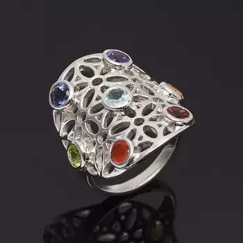 Кольцо микс аметист, гранат, иолит (кордиерит) огранка (серебро 925 пр.) размер 17,5