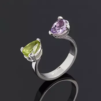 Кольцо микс аметист, хризолит огранка (серебро 925 пр.) размер 15,5 (регулируемый)