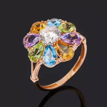 Кольцо микс аметист топаз хризолит цитрин огранка (серебро 925 пр., позолота) размер 18,5