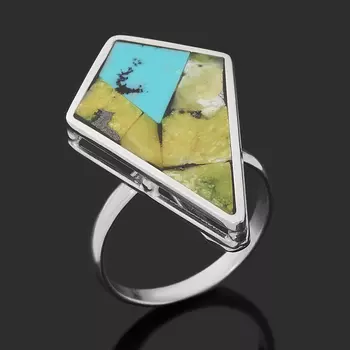 Кольцо микс бирюза, лизардит (нейзильбер) размер 19