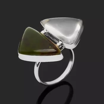 Кольцо микс горный хрусталь, опал (нейзильбер) размер 17