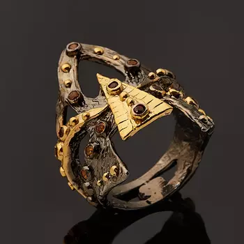 Кольцо микс гранат, цитрин (серебро 925 пр. позолота, родир. черн.) огранка размер 18,5