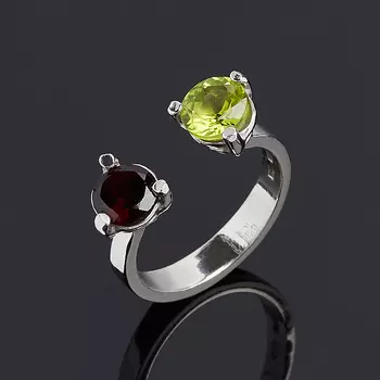 Кольцо микс гранат, хризолит огранка (серебро 925 пр.) размер 16