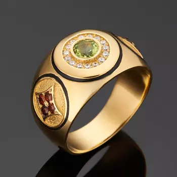 Кольцо микс гранат, хризолит (серебро 925 пр. позолота) огранка размер 20,5