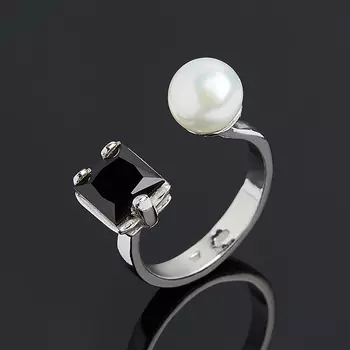 Кольцо микс гранат, жемчуг (серебро 925 пр.) размер 15,5 (регулируемый)