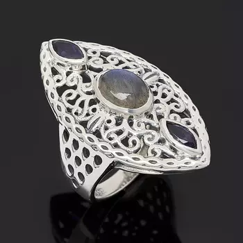 Кольцо микс иолит (кордиерит), лабрадор (серебро 925 пр.) размер 17,5